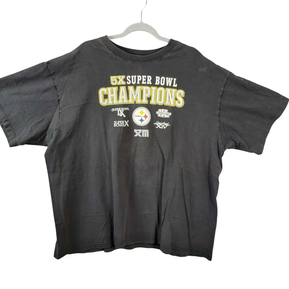 Reebok Pittsburgh Steelers 5X Super Bowl Champions Tee Mens 2XL Black Short